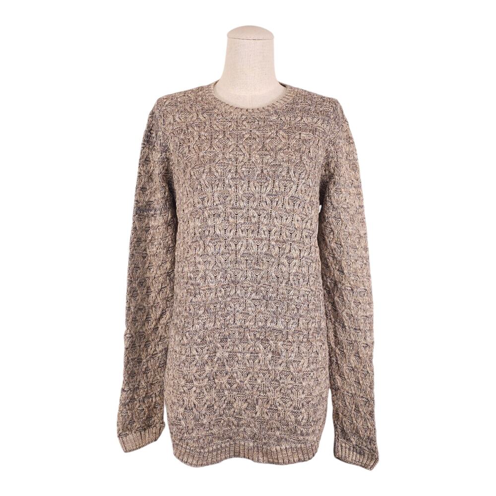 Jeanne Pierre Knit Cotton Sweater Beige Gray Sz Large